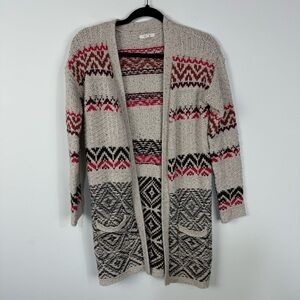 Maurices Tan & Pink Knit Chunky Open Front Longline Cardigan Sweater Winter